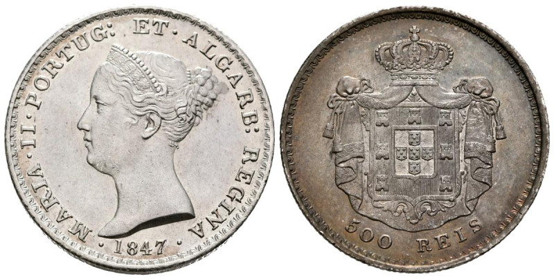 PORTUGAL. 500 Reis (Ar. 14,78g/30mm). 1847. María II. (Gomes 39.13). EBC-. Rayit...