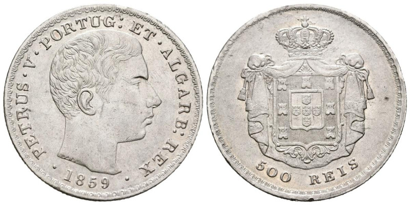 PORTUGAL. 500 Reis (Ar. 12,52g/30mm). 1859. Pedro V. (Gomes 08.04). MBC+.