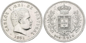 PORTUGAL. 500 Reis (Ar. 12,30g/31mm). 1891. Carlos I. (Gomes 11.01). EBC. Limpiada.