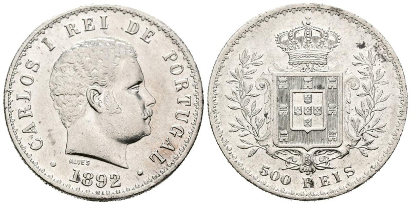 PORTUGAL. 500 Reis (Ar. 12,39g/31mm). 1892. Carlos I. (Gomes 11.03). EBC-. Limpi...