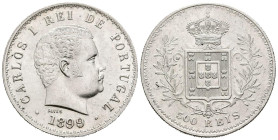 PORTUGAL. 500 Reis (Ar. 12,48g/31mm). 1899. Carlos I. (Gomes 11.13). EBC+. Gran ejemplar.