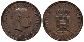 INDIA (Portuguesa). 1/4 Tanga (Ae. 6,27g/25mm). 1903. Carlos I. (Gomes 03.03). MBC+.