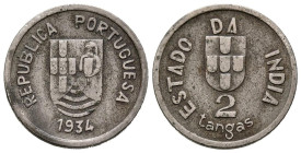 India (Portuguesa). 2 Tangas (CuNi. 3,00g/19mm). 1934. (Gomes 04.01). MBC. Escasa.