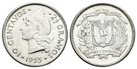 REPUBLICA DOMINICANA. 10 Centavos. (Ar. 2,45g/18mm). 1953. (Km#19). SC. Escasa.