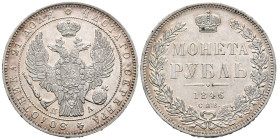 RUSIA. 1 Rublo (Ar. 20,71g/35mm). 1846. Nicolás I. San Petersburgo. (Km#168.1). EBC-. Marquitas. Restos de brillo original.
