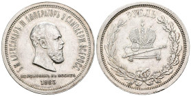 RUSIA. 1 Rublo (Ar. 20,69g/35mm). 1883. Coronación de Alejandro III. (Km#43). MBC+. Escasa.