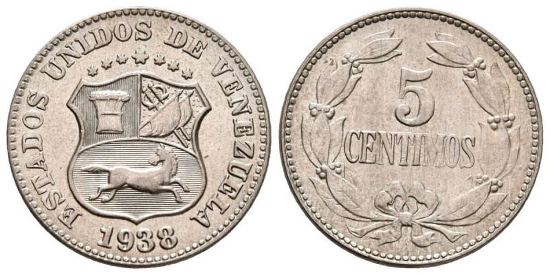 ESTADOS UNIDOS DE VENEZUELA. 5 Céntimos. (CuNi. 2,26g/19mm). 1938. Philadelphia....