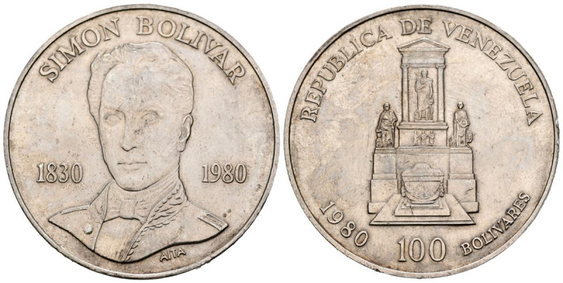 VENEZUELA. 100 Bolívares. (Ar. 22,00g/40mm).1983. Londres. 150 Aniversario del n...
