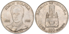 VENEZUELA. 100 Bolívares. (Ar. 22,00g/40mm).1983. Londres. 150 Aniversario del nacimiento de Simón Bolívar. (Km#56). EBC-.