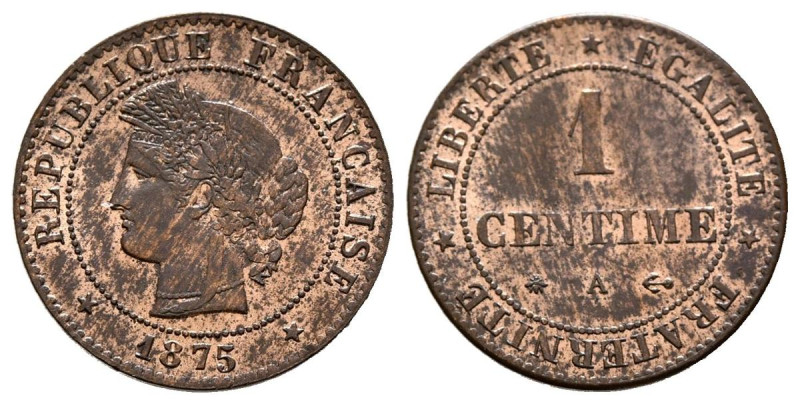 FRANCIA. 1 Centime (Ae. 0,86g/15mm). 1875. París A. (Km#826.1). SC-.