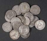 MONARQUÍA ESPAÑOLA. Interesante conjunto compuesto por 18 monedas de 8 Reales (una de ellas de Isabel II es el equivalente en módulo de 20) acuñadas p...