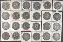 CENTENARIO DE LA PESETA. Interesante conjunto formado por 25 monedas de 5 Pesetas, tipo Duro, acuñadas bajo los reinados de Amadeo I, Alfonso XII y XI...