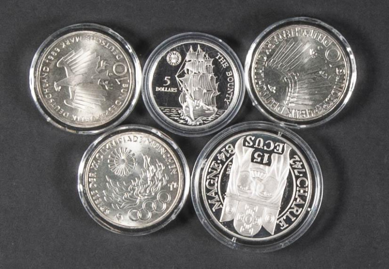 MONEDA EXTRANJERAS. Bonito conjunto de 5 monedas de plata de diferentes paises y...