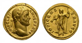 ROMAN EMPIRE, Diocletian, 284-305, AV Aureus (294-305), Treveri. Belorb. Bust r. Rs.Jupiter with lightning and scepter l. standing, in section PT. 5,0...