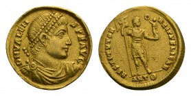 Valens, 364-378. Solidus (Gold, 21 mm, 4.44 g, 6 h), Antioch, 9th officina, 367. DN VALEN-S PER F AVG Pearl-diademed, draped and cuirassed bust of Val...