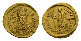 Byzantinisch/byzantin Zeno 471-491 Solidus (Gold, 4.46 g 7), 480s-491. D N ZENO PERP AVG Diademed, helmeted and cuirassed bust of Zeno facing, holding...