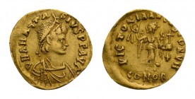 Byzantinisch/byzantin Anastasius I 491-518 AD. AV Tremissis (15 mm, 1.36 g), Constantinopolis. Obv. D N ANASTASIVS P P AVG, diademed, draped and cuira...