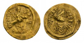 PHOCAS (602-610). Gold Semissis. Constantinople. Obv: D N FOCAS PER AVC. Diademed, draped and cuirassed bust right. Rev: VICTORIA AVG Y/ CONOB. Victor...