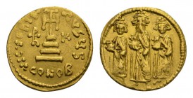 Byzantinisch/byzantin Heraclius, 610-641. AV Solidus (4.48 gms), Constantinople Mint, 6th Officinae. S-764. Heraclius, Heraclius Constantine and Herac...