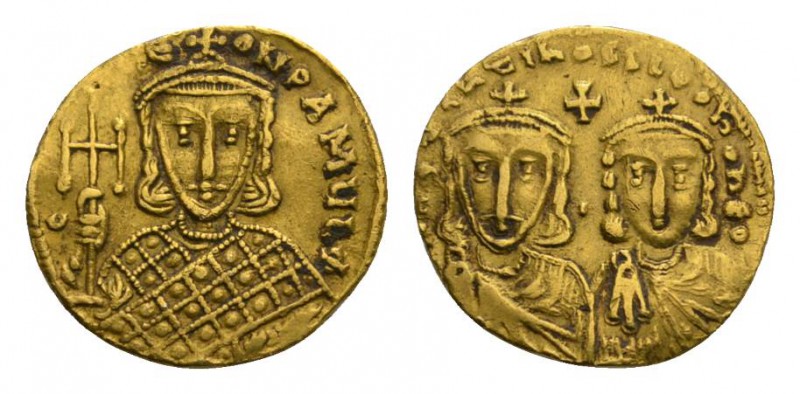 Byzantinisch/byzantin Constantin V Copronymus, with LEO IV. 741-775 AD. AV Solid...