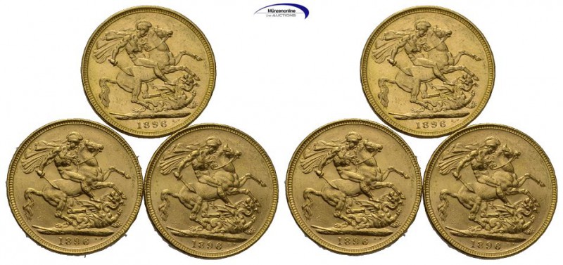 Australien 1 Pfund 3 Stück, 1896 M 8g Gold selten in dieser Erhaltung, bis unzir...