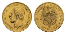 Deutschland / Germany Deutschland ab 1871 REICHSGOLDMÜNZEN. Friedrich Wilhelm, 1860-1904. 20 Mark 1874 A. 7,98 g fein. J. 238. Gold! Feine Kratzer, wi...