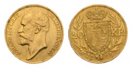 Liechtenstein Johann II. 1858-1929. 20 Kronen 1898. 6,77 g. Divo 88. Schl. 1. HMZ 2-1374b. Fr. 12. seltenes Exemplar in vorzüglich bis unzirkuliert