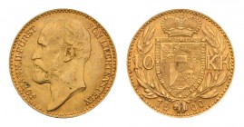Liechtenstein Prince John II (1858-1929) 10 Kronen 1900 Fried. 14 Gold 3,35 g. Only 1500 Pcs sehr selten vorzüglich bis unzirkuliert