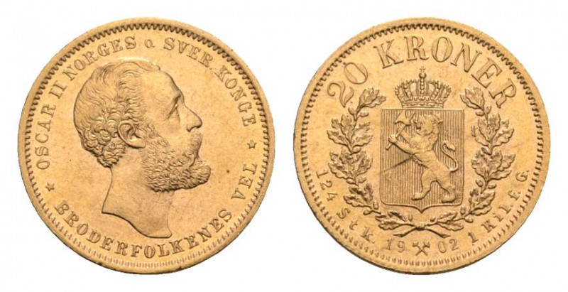 Norwegen Oskar II. 1872-1905. 20 Kroner 1902, Kongsberg. 8.96 g. Schl. 10. Fr. 1...
