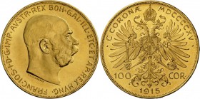 Österreich / Austria / Autriche Habsburger Franz Josef, 1848 - 1916. 100 Kronen 1915. Mzst. Wien. Offizielle Neuprägung (restrike). 33,81 g. Fr. 507 R...