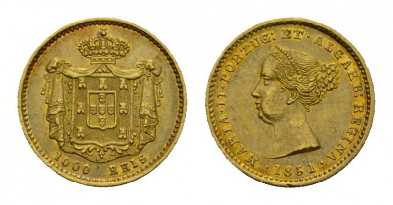 Portugal Maria II. 1834-1853. 1000 Reis 1851. 1,78 g. Gomes 33.01. Fr. 144. Kl. ...