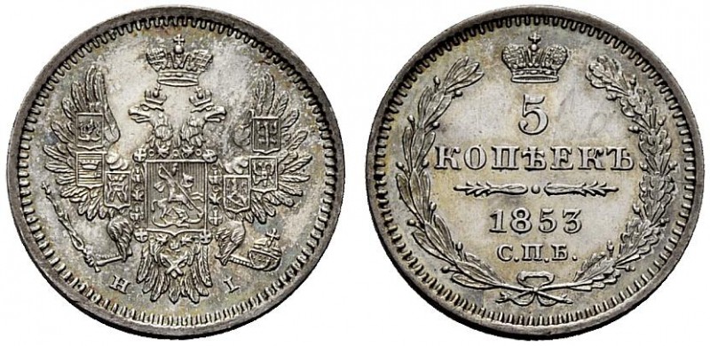 Russland / Russia Russland Nikolaus I., 1825 - 1855. AR 5 Kopeken 1853 SPB-NI. M...