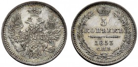 Russland / Russia Russland Nikolaus I., 1825 - 1855. AR 5 Kopeken 1853 SPB-NI. Mzst. St. Petersburg. Bitkin 412. NGC MS64 fast FDC