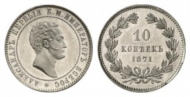 Russland / Russia Russland Alexander II., 1855-1881. 10 Kopeken 1871, Brüssel. Probe in Kupfer-Nickel. Bitkin 608 (R3). 6.90 g. Von grosser Seltenheit...