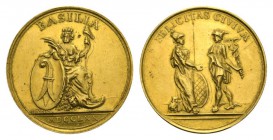 Schweiz / Switzerland /Suisse Basel 6 Dukaten 1770. Stempel von Johann Jakob I. Handmann. BASILIA. Thronende Stadtgöttin mit Mauerkrone, Palmwedel und...