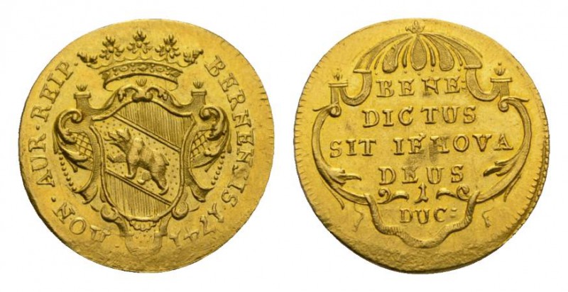 Schweiz / Switzerland /Suisse Bern Dukat 1741. Av. Gekröntes Berner Wappen auf K...
