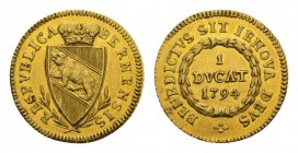 Schweiz / Switzerland /Suisse Bern, Stadt. AV Dukat 1794 (21 mm, 3.45 g). Av. RESPUBLICA BERNENSIS, Gekrönter Bernerschild zwischen zwei Lorbeerzweige...
