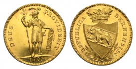 Schweiz / Switzerland /Suisse Bern Doppelduplone 1796. RESPVBLICA BERNENSIS. Gekröntes spitzes Wappen über zwei Lorbeer­zweigen // DEVS PROVIDEBIT. St...
