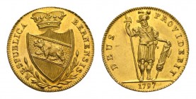 Schweiz / Switzerland /Suisse Bern 1/2 Dublone 1797. Münzmeister Christian Fueter (1793-1838). Bekrönter Berner Wappenschild zwischen zwei gekreuzten ...