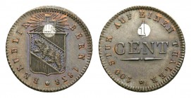 Schweiz / Switzerland /Suisse Bern Probe-Cent 1838, Vermutlich Bern. Variante mit Silberstift. Schräg gerippter Rand. 4.81 g. Lohner 1339. Richter (Pr...