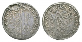 Schweiz / Switzerland /Suisse Genf 1/4 Taler 1623 R-G. Münzmeister Jean Richard et François Grenus (1622-1625). Demole 428, D./T. 1660a, HMZ 2-316a. 6...