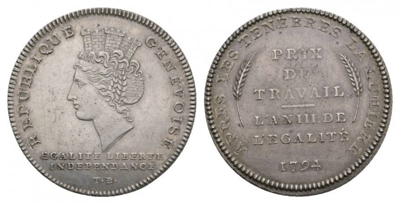 Schweiz / Switzerland /Suisse Genf Taler (Genevoise zu 10 Decimes) 1794. Dav. 17...