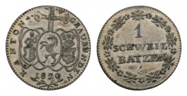 Schweiz / Switzerland /Suisse Graubünden, Kanton 1 Batzen 1820. 2,72 g. D.T. 181a. HMZ 2-605b. bis unzirkuliert