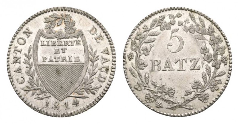 Schweiz / Switzerland /Suisse Waadt Kanton 5 Batzen 1814. 4.32 g. D.T.230f. HMZ ...