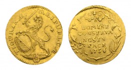 Schweiz / Switzerland /Suisse Zürich 1/2 Dukat 1756 1.68g sehr selten, Gold, HMZ 2-1162dd Prachtexemplar vorzüglich bis unzirkuliert