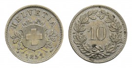 Schweiz / Switzerland /Suisse Eidgenossenschaft 10 Rappen 1851. 2,53 g. Divo 16. HMZ 2-1209b. Minimale Schrötlingsf. am Rd., sonst prachtvolle Erhaltu...