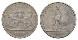 Schweiz / Switzerland /Suisse Eidgenossenschaft und Schützentaler Schützentaler zu 5 Franken 1859. Zürich. HMZ 2-1343c, Dav. 379, Divo 48, Richter 172...