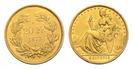 Schweiz / Switzerland /Suisse Schweiz Eidgenossenschaft Proben 20 Franken 1873. 2-Punkt-Probe . 6.44 g. Divo 18. HMZ 2-1227a. Sehr selten. Vorzüglich-...