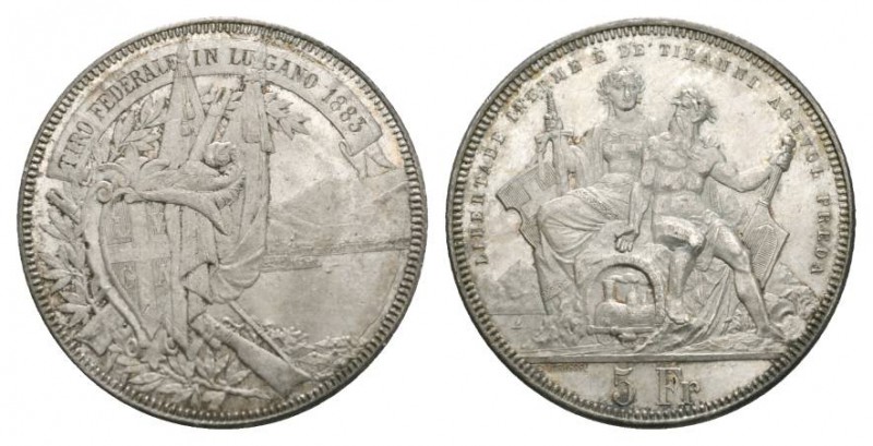 Schweiz / Switzerland /Suisse Schweiz Schützentaler Lugano. 5 Franken 1883, Bern...
