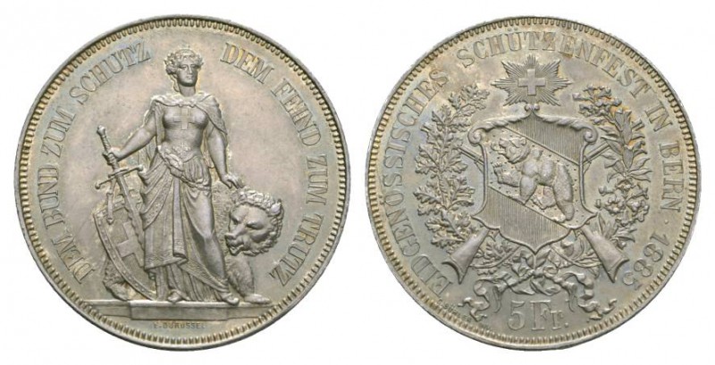 Schweiz / Switzerland /Suisse Schweiz Schützentaler Bern. 5 Franken 1885, Bern. ...